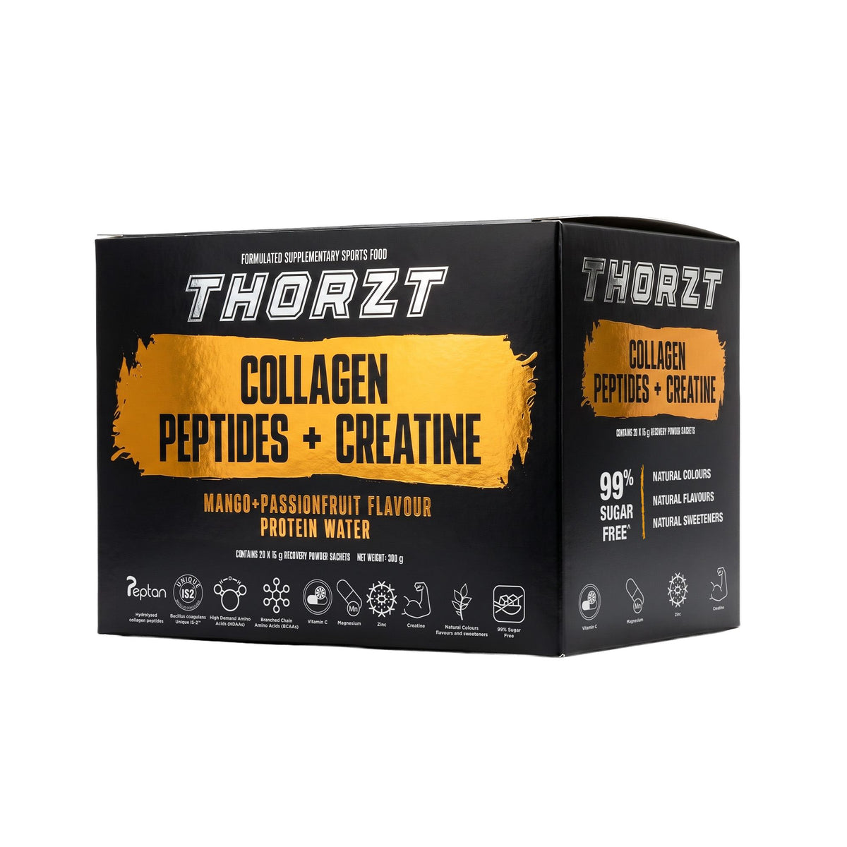 THORZT Collagen Peptides + Creatine Protein Water 20 Sachets/Box Mango Passionfruit